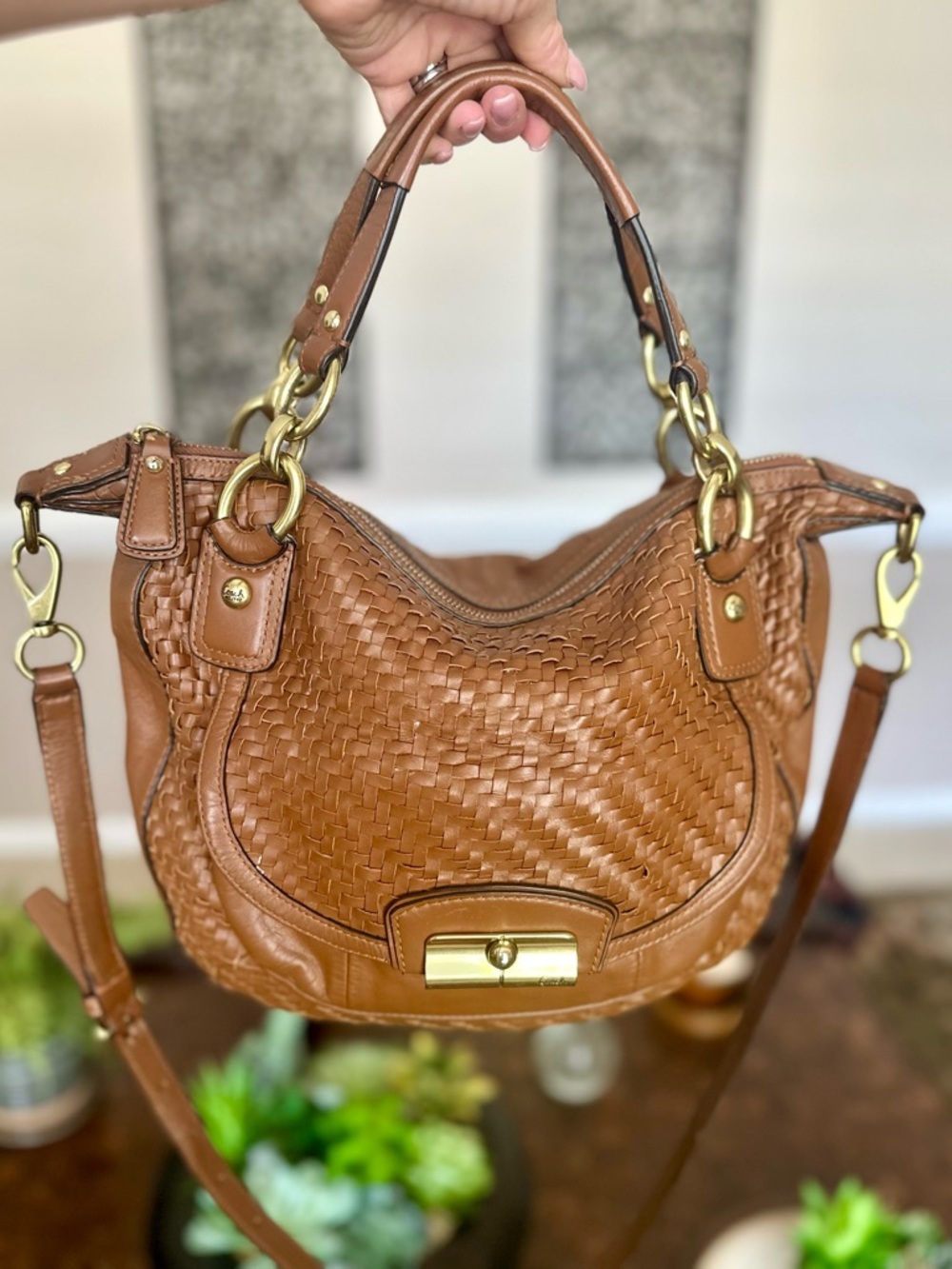SOLD. Coach Kristen Woven Leather Satchel